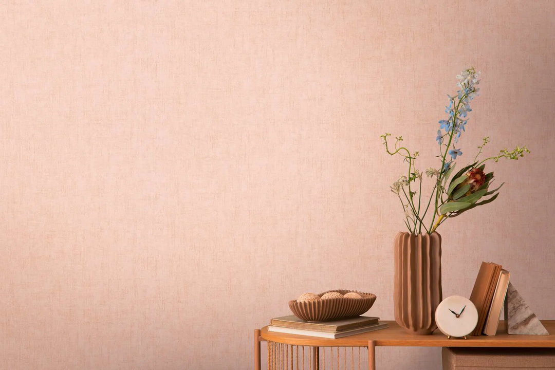 Non-woven wallpaper with a minimalist textile look| in pink - 3011072