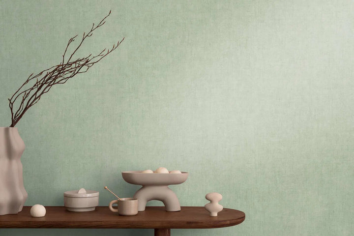 Non-woven wallpaper with a fine linen look | green - 3011073