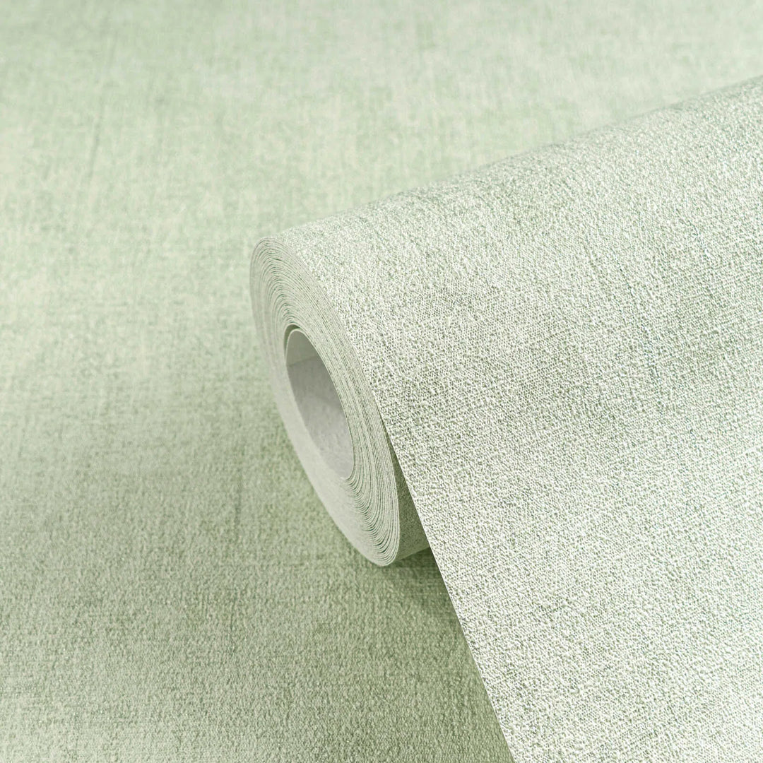 Non-woven wallpaper with a fine linen look | green - 3011073