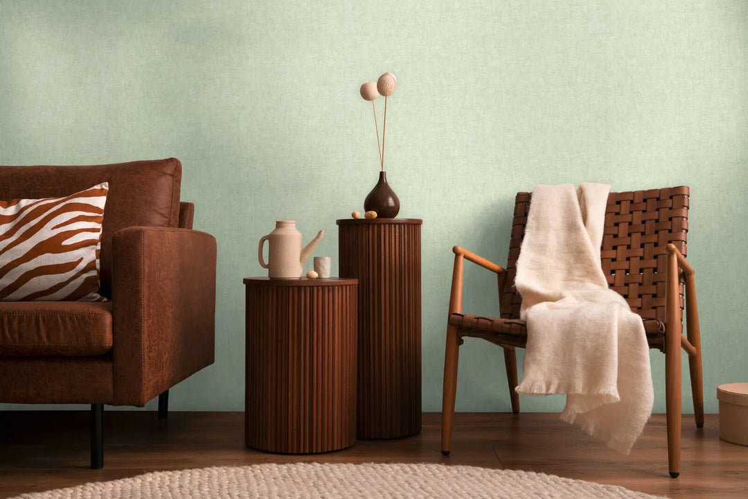 Non-woven wallpaper with a fine linen look | green - 3011073