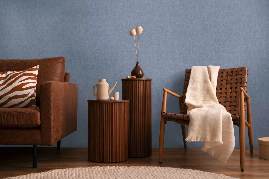 Neaustas tapetes ar dabisku tekstila faktūru | tumši zilā - 3011076