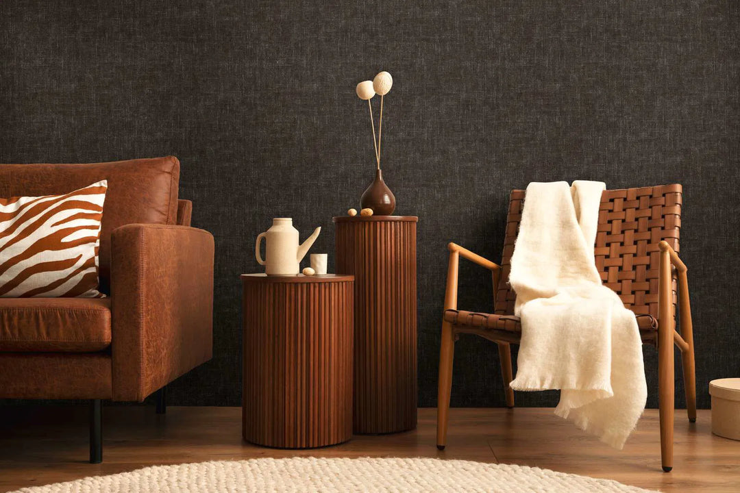 Neaustas tapetes ar smalku lina izskatu | melnā krāsā - 3011101