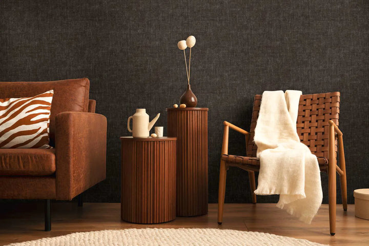 Neaustas tapetes ar smalku lina izskatu | melnā krāsā - 3011101