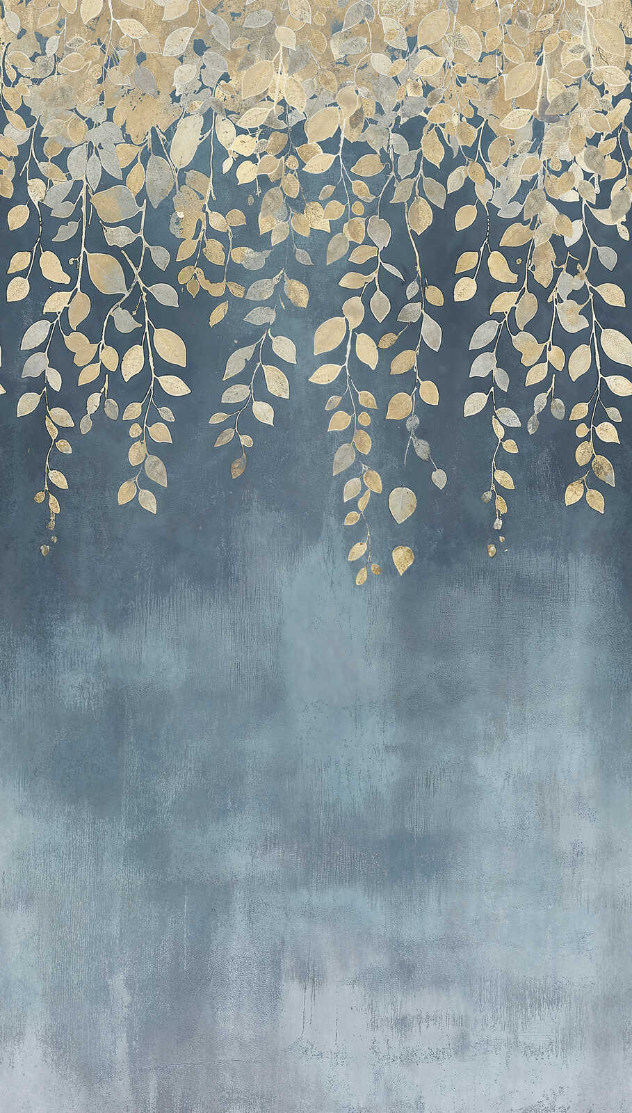 Dekoratīvas tapetes ar zelta ziedu zariem uz maiga krāsu gradienta - 3011622