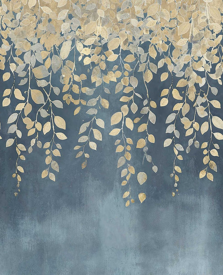 Dekoratīvas tapetes ar zelta ziedu zariem uz maiga krāsu gradienta - 3011622