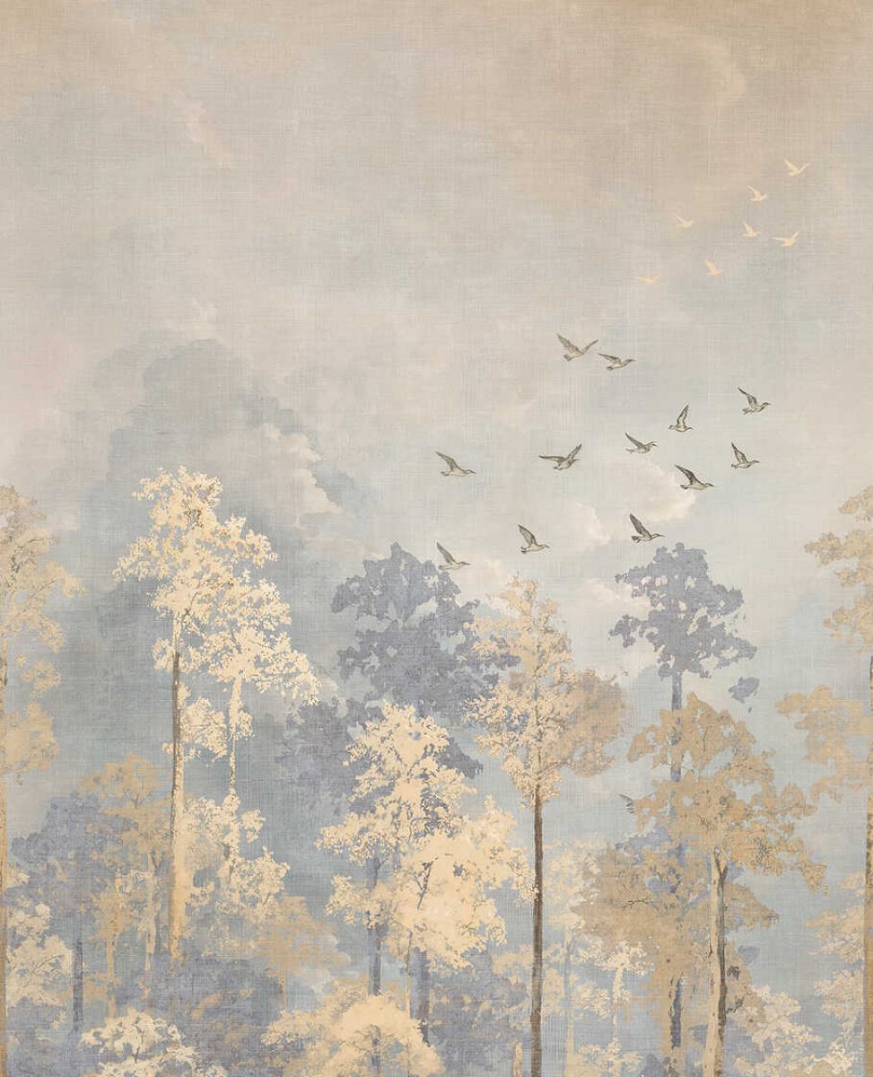 Dekoratīvas tapetes ar zelta ziediem un lapām uz mierīga fona | bēša, pelēka - 3011627