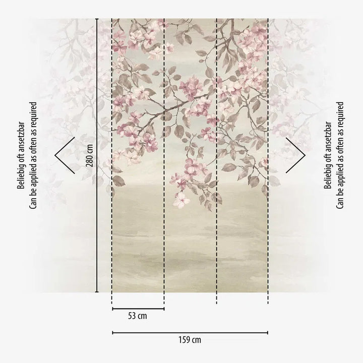Dekoratīvas tapetes ar ziedošām ķiršu zariem | roza, krēmkrāsa - 3011630