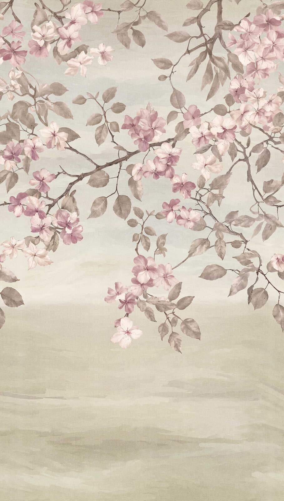 Dekoratīvas tapetes ar ziedošām ķiršu zariem | roza, krēmkrāsa - 3011630