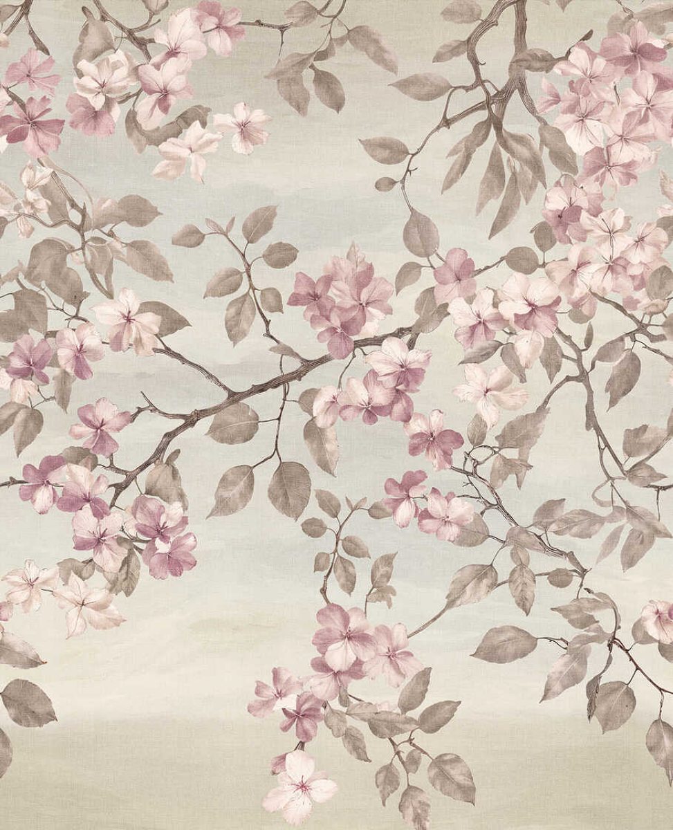 Dekoratīvas tapetes ar ziedošām ķiršu zariem | roza, krēmkrāsa - 3011630