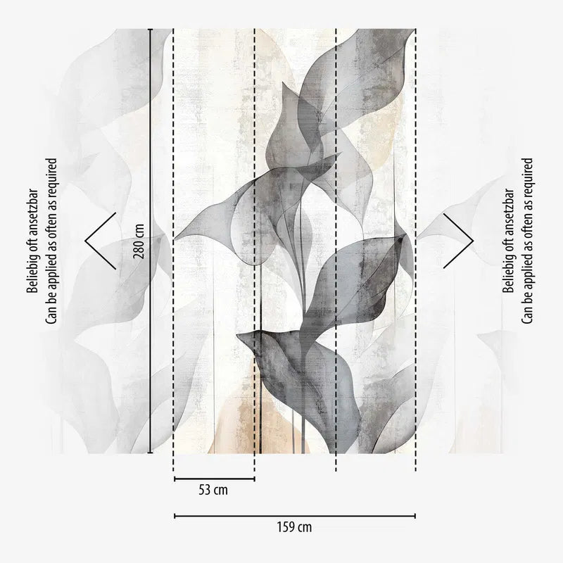 Dekoratīvas tapetes ar caurspīdīgām lapām maigos pelēkos toņos - 3011631