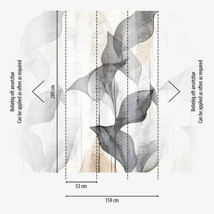 Dekoratīvas tapetes ar caurspīdīgām lapām maigos pelēkos toņos - 3011631