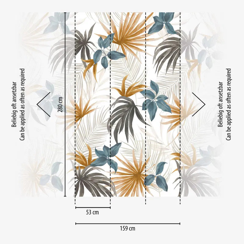 Dekoratīvas tapetes ar tropu ziediem un lapām siltās un vēsās krāsās - 3011633