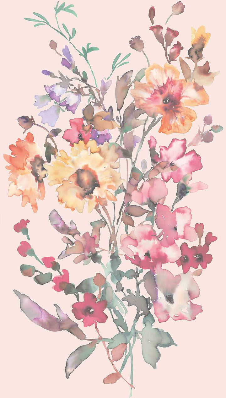 Dekoratīvas tapetes ar krāsainu ziedu pušķi uz izsmalcināta fona | rozā toņos - 3011635