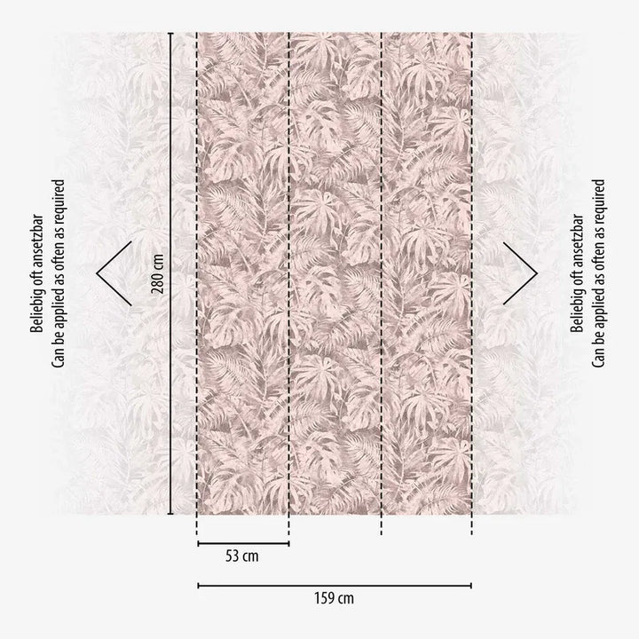 Dekoratīvas tapetes ar palmu lapām  rozā krāsā - 3011641