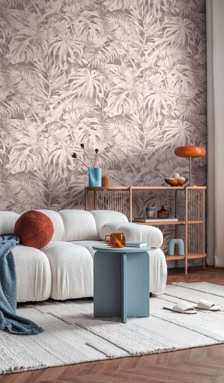 Dekoratīvas tapetes ar palmu lapām  rozā krāsā - 3011641