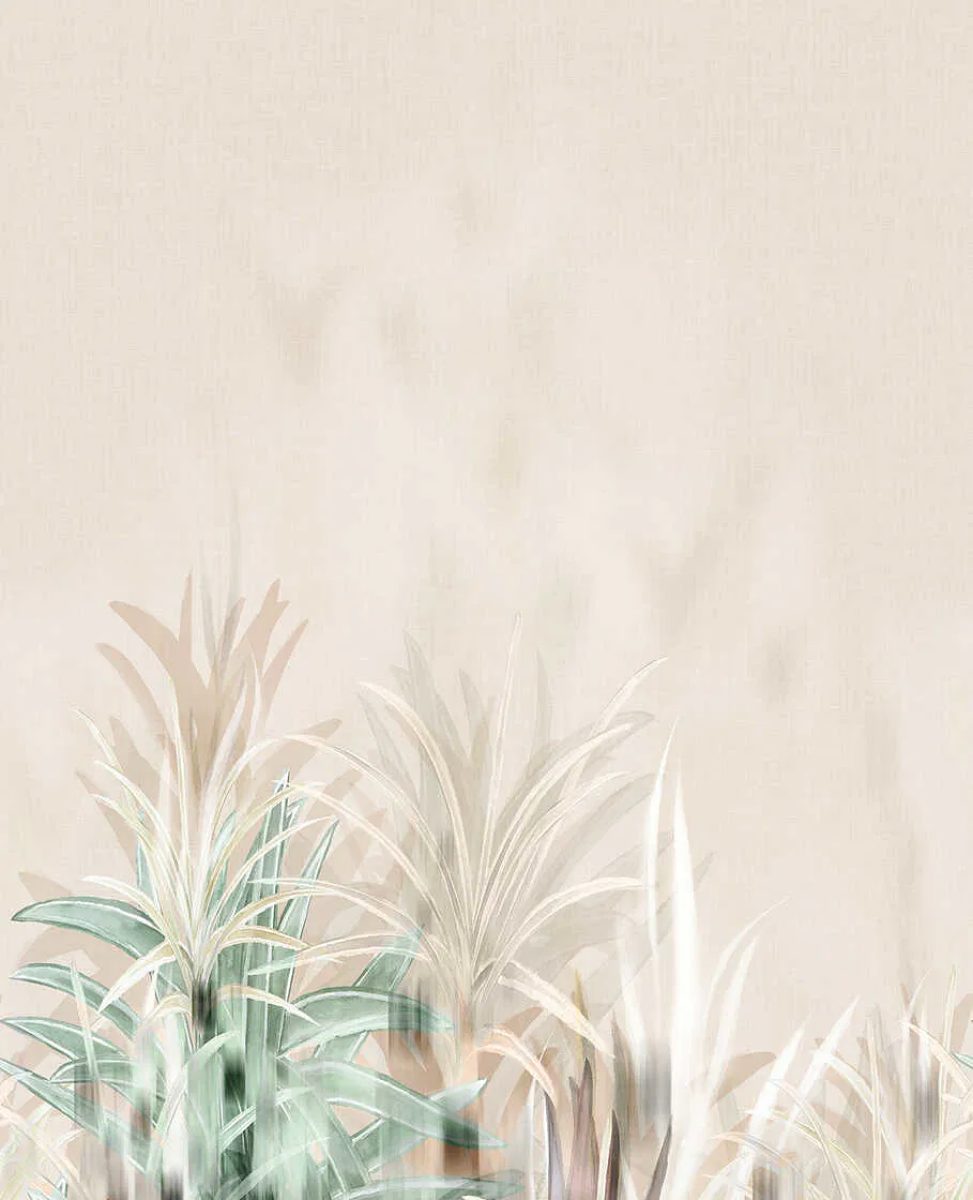 Dekoratīvas tapetes ar izsmalcinātiem pļavas un zāles motīviem uz gaiša fona - 3011643