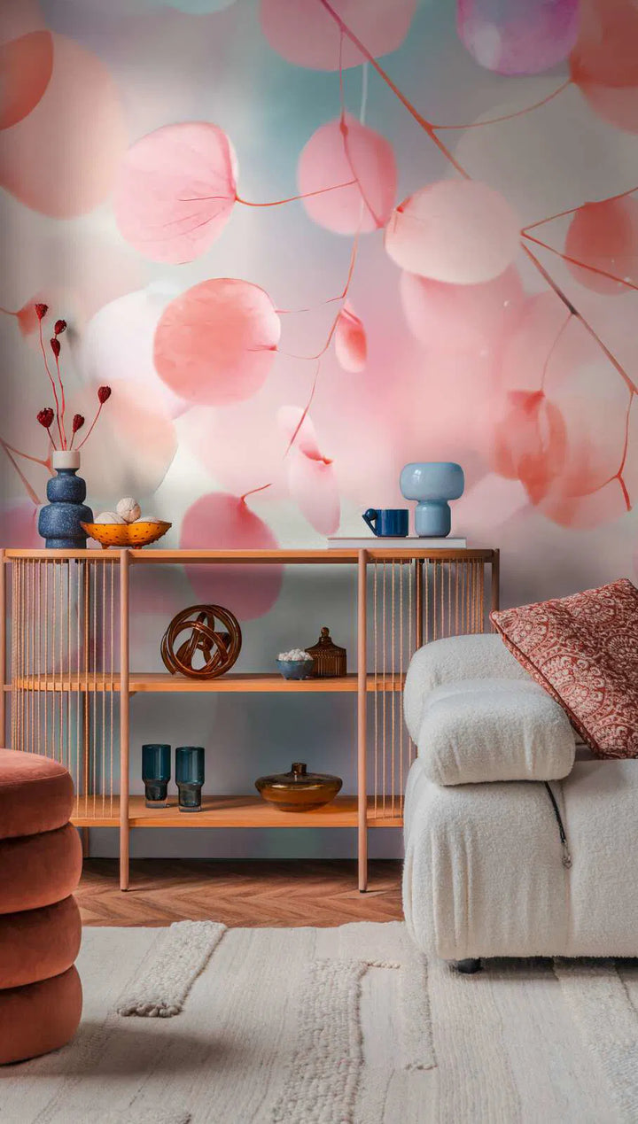 Decorative wallpaper with leaf motif in soft pink - 3011777