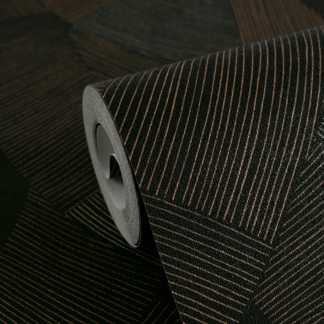 Neaustas tapetes ar stilizētu ģeometrisku rakstu un mierīgu faktūru | melnā, brūna - 3012065