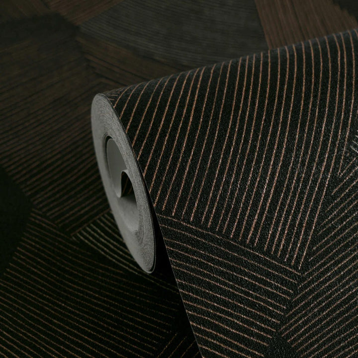 Neaustas tapetes ar stilizētu ģeometrisku rakstu un mierīgu faktūru | melnā, brūna - 3012065