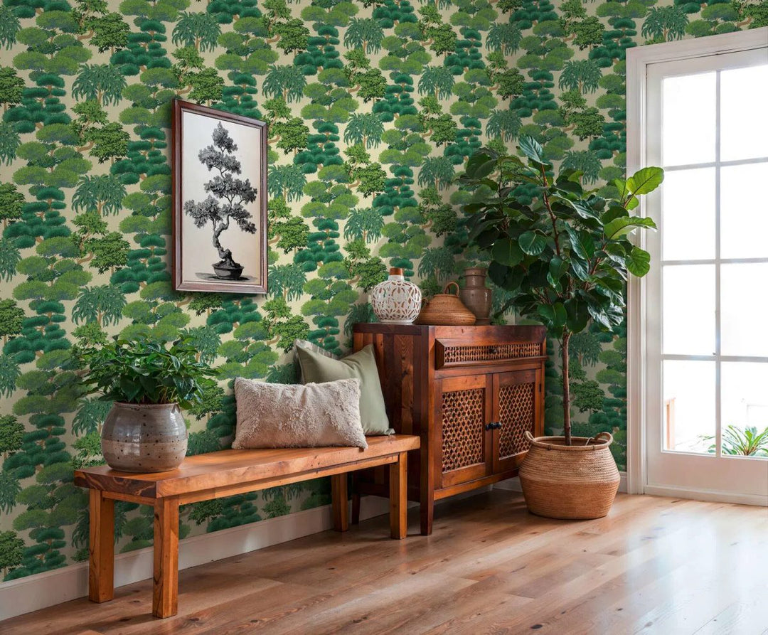 Wallpaper with botanical jungle design | green - 3012073