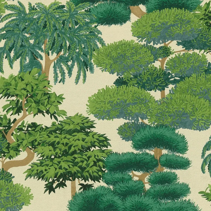 Wallpaper with botanical jungle design | green - 3012073