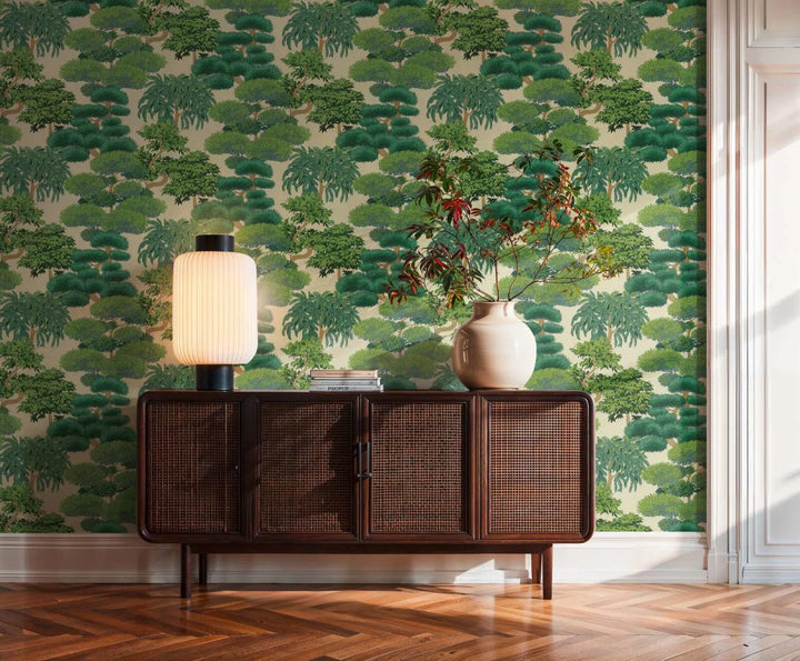 Wallpaper with botanical jungle design | green - 3012073