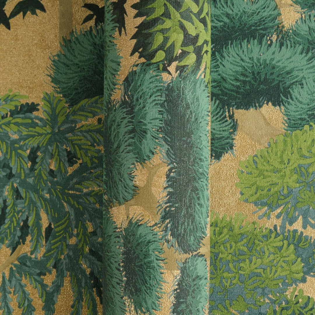 Wallpaper with exotic plant pattern and colorful nature motif | glossy | green, gold - 3012074