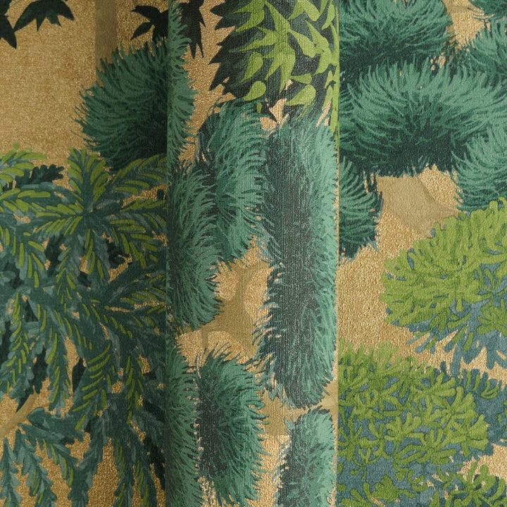 Wallpaper with exotic plant pattern and colorful nature motif | glossy | green, gold - 3012074
