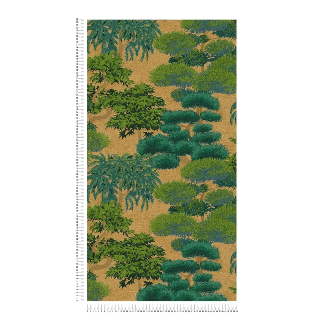 Wallpaper with exotic plant pattern and colorful nature motif | glossy | green, gold - 3012074