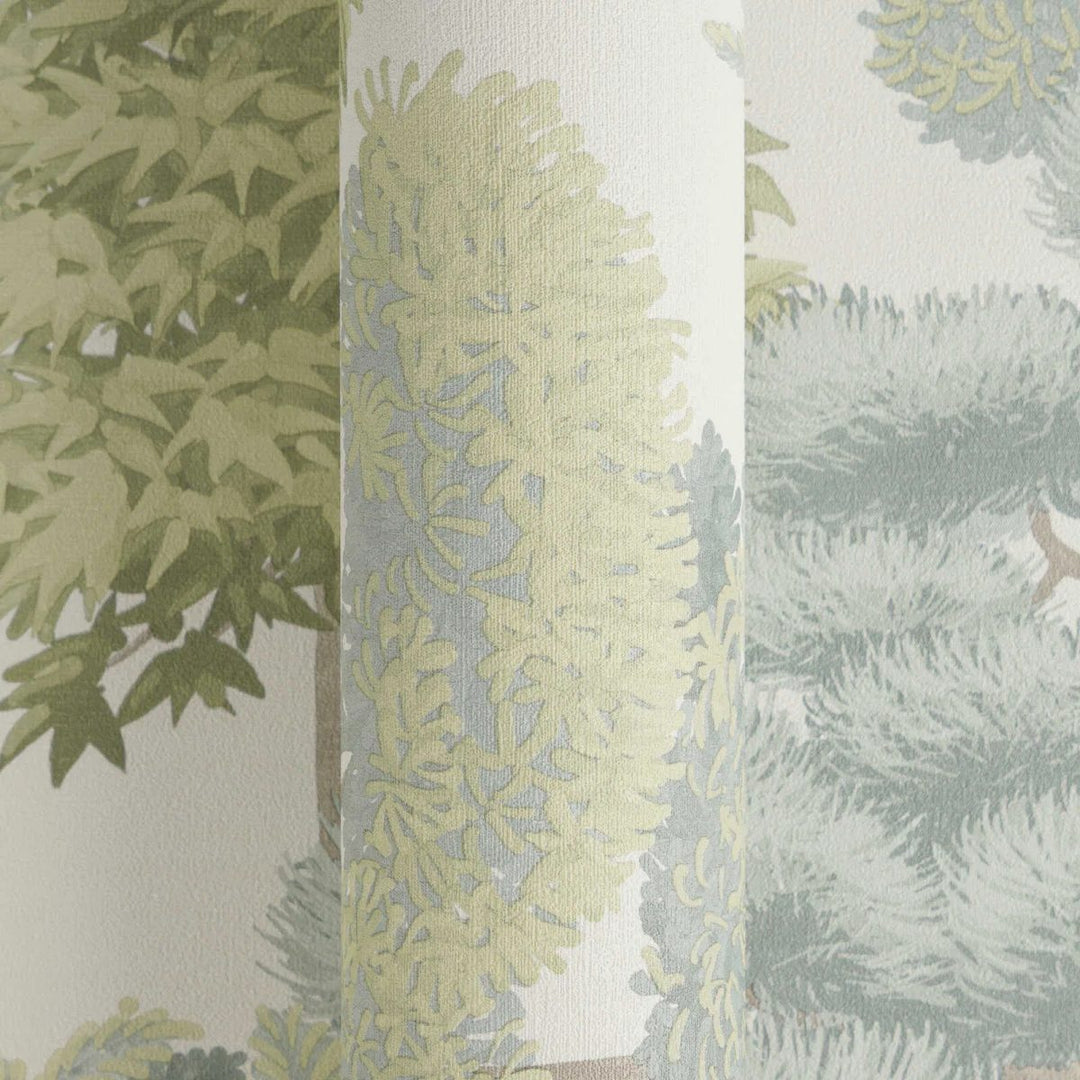 Tropical-style wallpaper with a dense leaf composition, slightly shiny | light green - 3012075