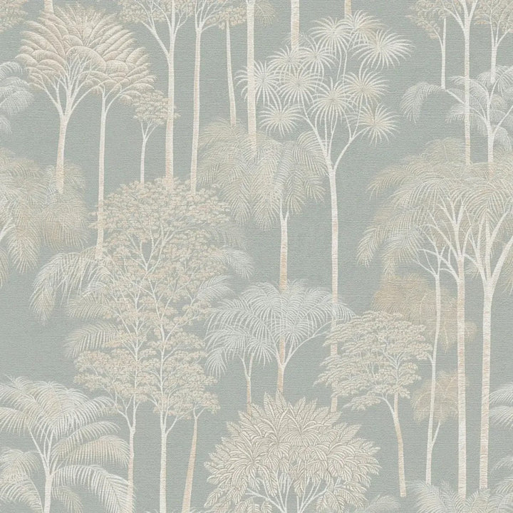 Neaustas tapetes tropiskā stilā ar elegantiem palmu koku motīviem zaļā krāsā - 3012106