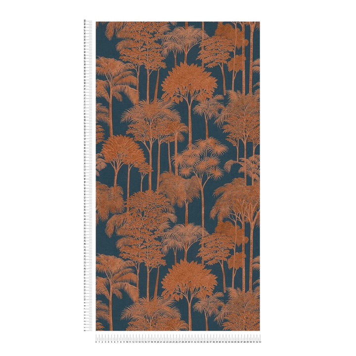 Non-woven wallpaper with expressive palm silhouettes and dense tree composition | brown, blue - 3012110