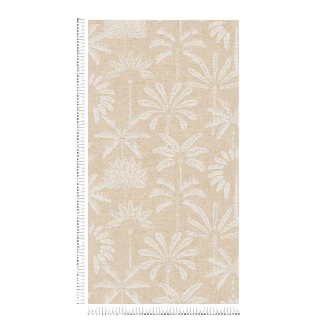 Tapetes botāniskā stilā ar stilizētām palmu formām, nedaudz spīdīgas | bēša - 3012117