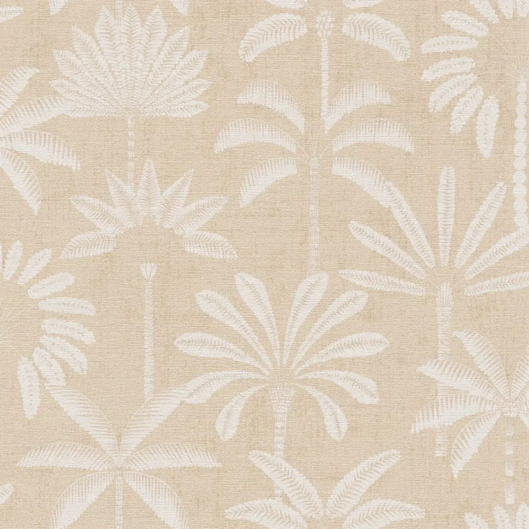 Tapetes botāniskā stilā ar stilizētām palmu formām, nedaudz spīdīgas | bēša - 3012117