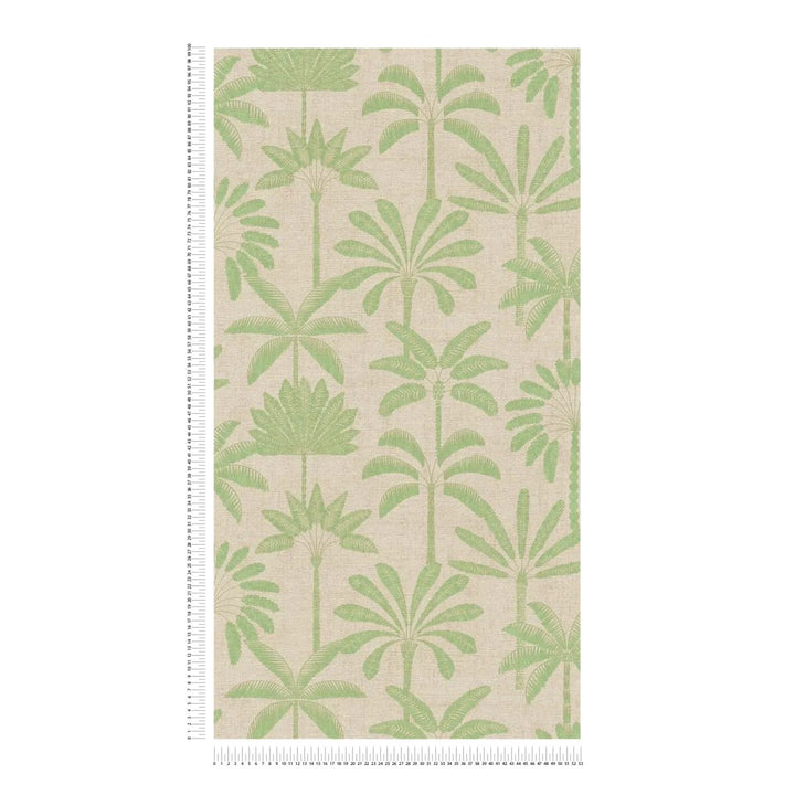 Wallpaper with an elegant palm motif and subtle texture | beige, green - 3012120