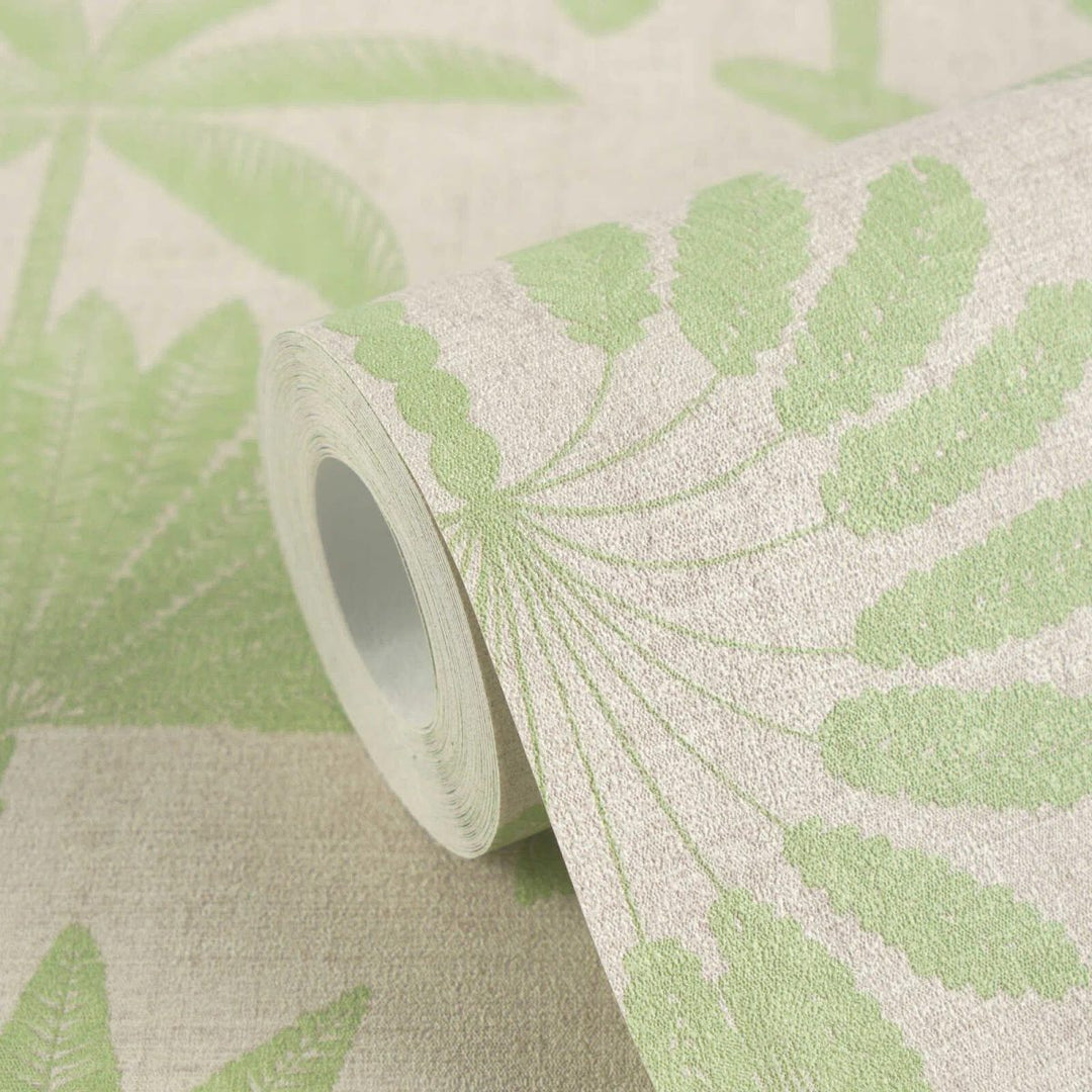 Wallpaper with an elegant palm motif and subtle texture | beige, green - 3012120