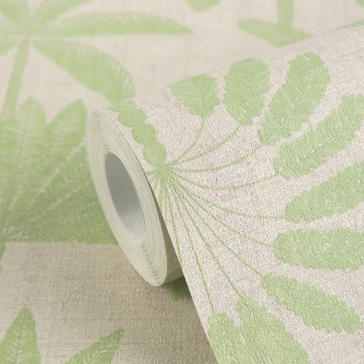 Wallpaper with an elegant palm motif and subtle texture | beige, green - 3012120