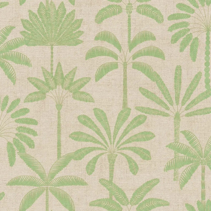 Wallpaper with an elegant palm motif and subtle texture | beige, green - 3012120