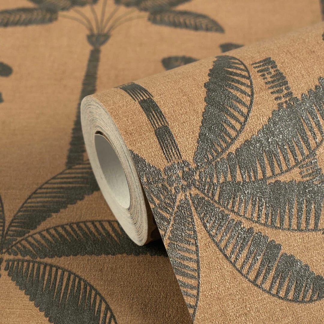 Tapetes ar palmu motīvu, ar izteiksmīgām lapām, nedaudz spīdīgas | bēša, oranža - 3012121