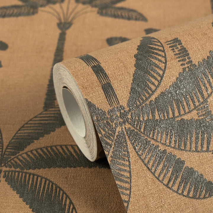 Tapetes ar palmu motīvu, ar izteiksmīgām lapām, nedaudz spīdīgas | bēša, oranža - 3012121