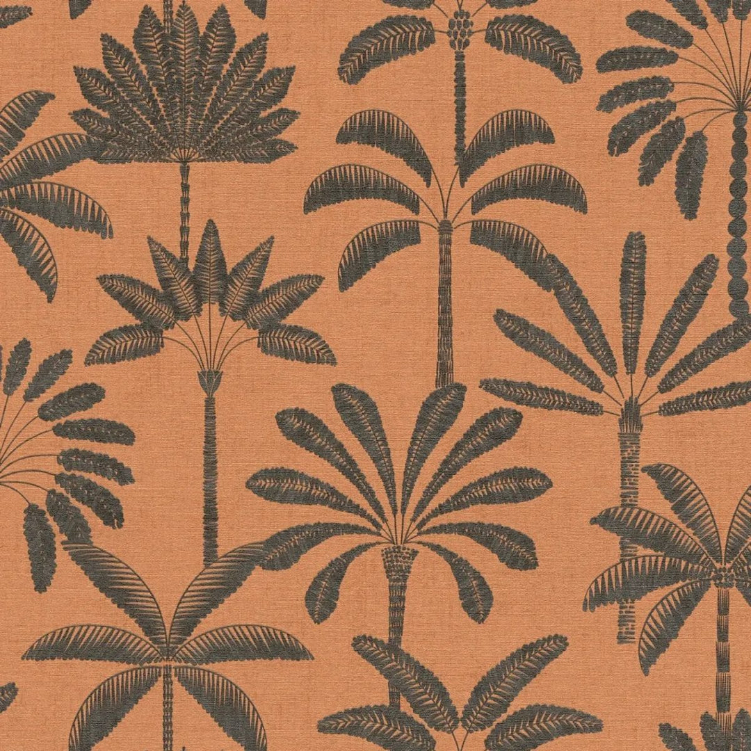 Tapetes ar palmu motīvu, ar izteiksmīgām lapām, nedaudz spīdīgas | bēša, oranža - 3012121