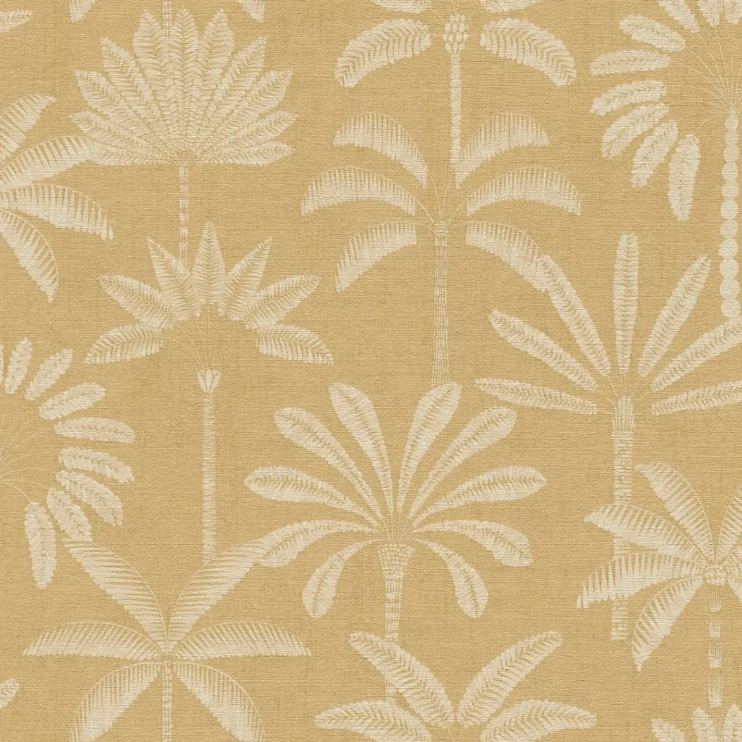 Wallpaper with nature motif and elegant, slightly shiny palm relief | beige - 3012122