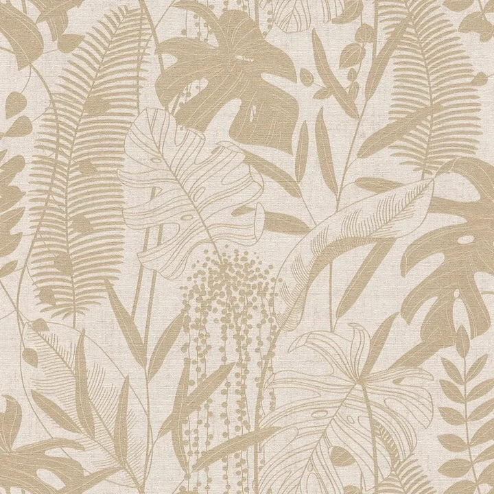 Tapetes botāniskā stilā ar viegli teksturētu lapu ornamentu | bēša - 3012131