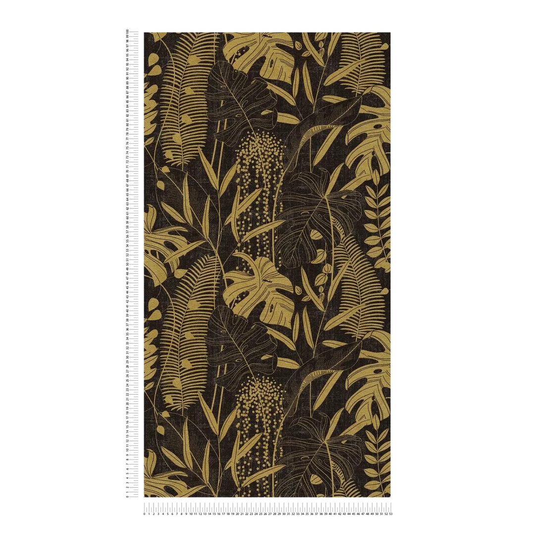 Wallpaper with beautifully depicted leaves | black, gold - 3012133