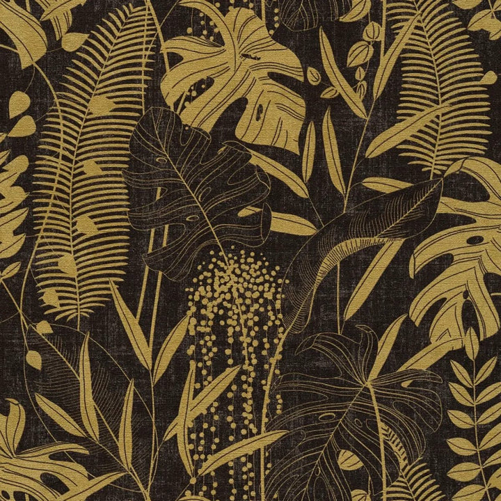 Wallpaper with beautifully depicted leaves | black, gold - 3012133