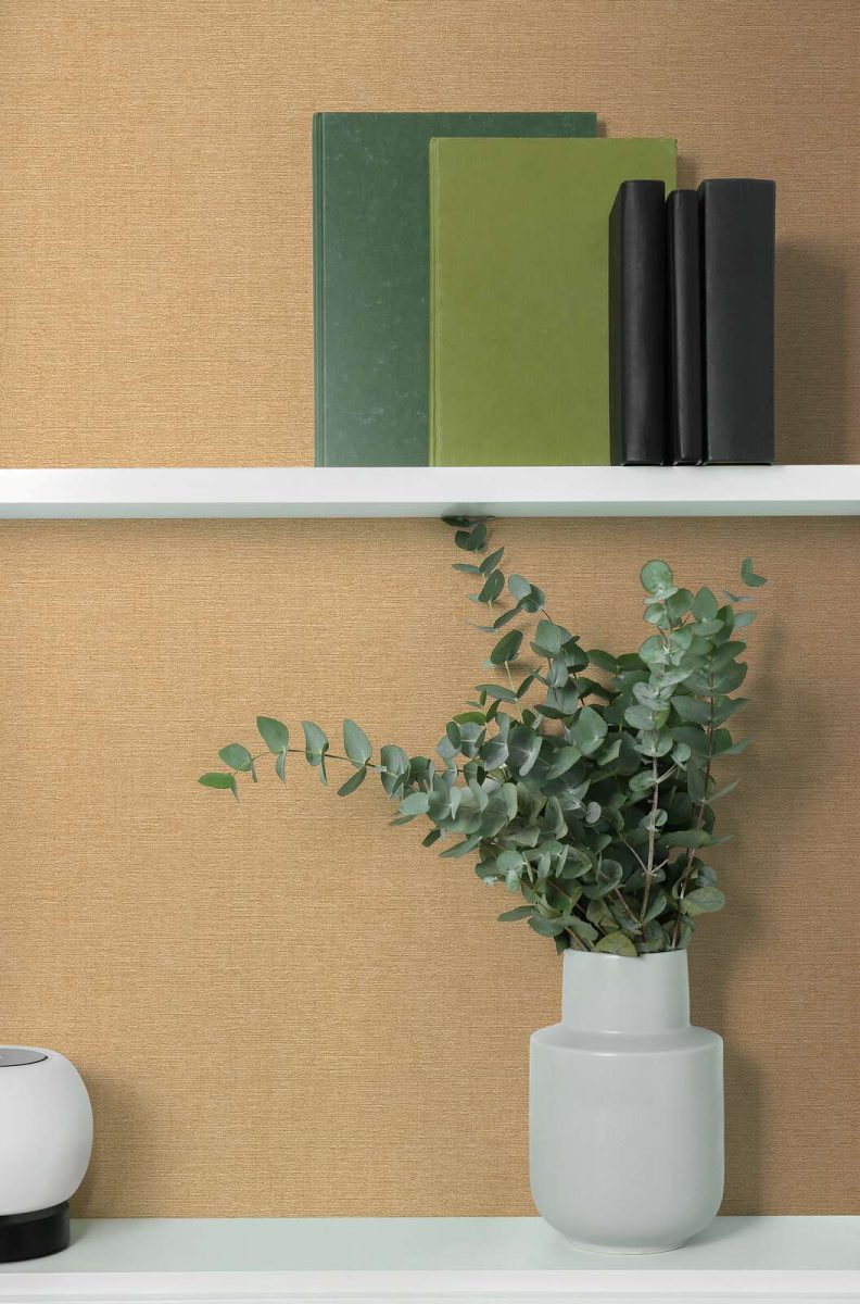 Harmonious, single-color wallpaper with a matte finish and fine texture | yellow-brown - 3012150