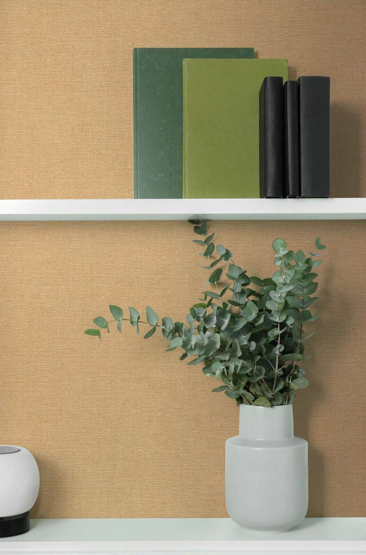 Harmonious, single-color wallpaper with a matte finish and fine texture | yellow-brown - 3012150
