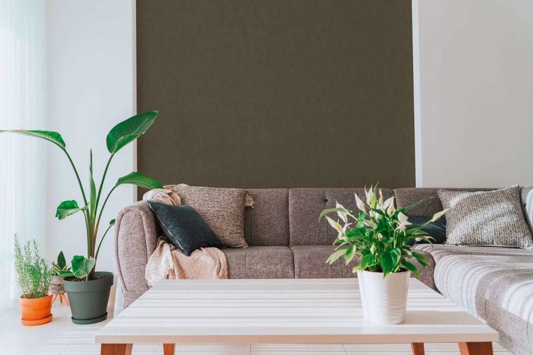 Plain non-woven wallpaper with a light texture, slightly glossy | dark brown - 3012160