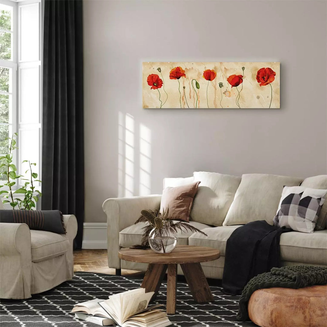 Kanva - Magones uz bēša fona - Magoņu asaras, 90480, (x1)