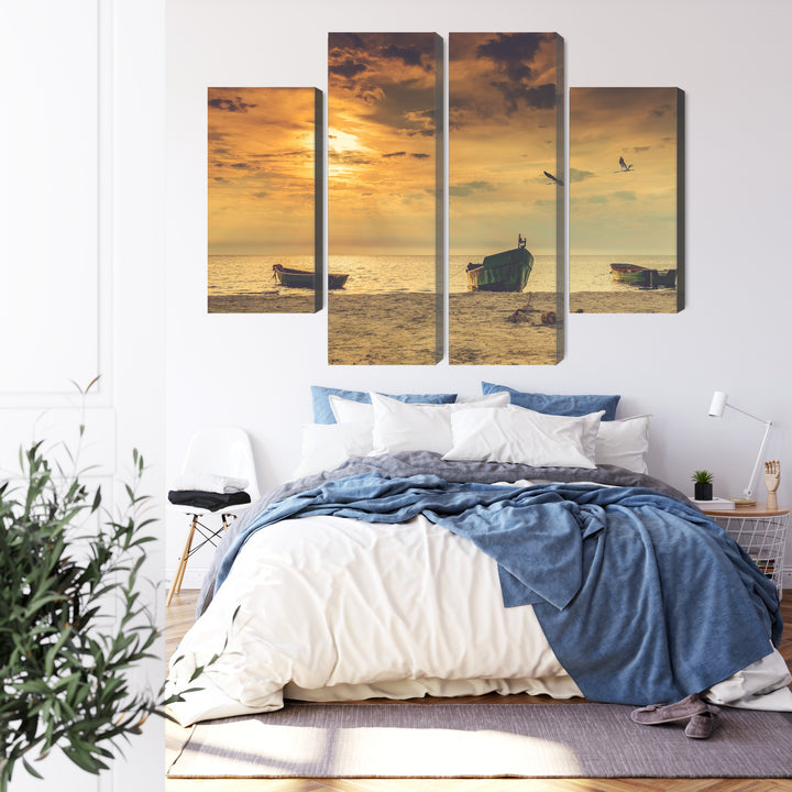 Seinapildid - Paadid rannas päikeseloojangul, N-2246